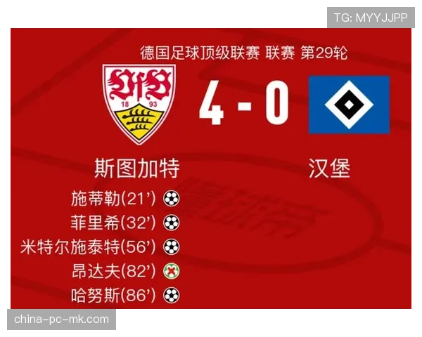 斯图加特4-0大胜汉堡保持积分榜第四位置